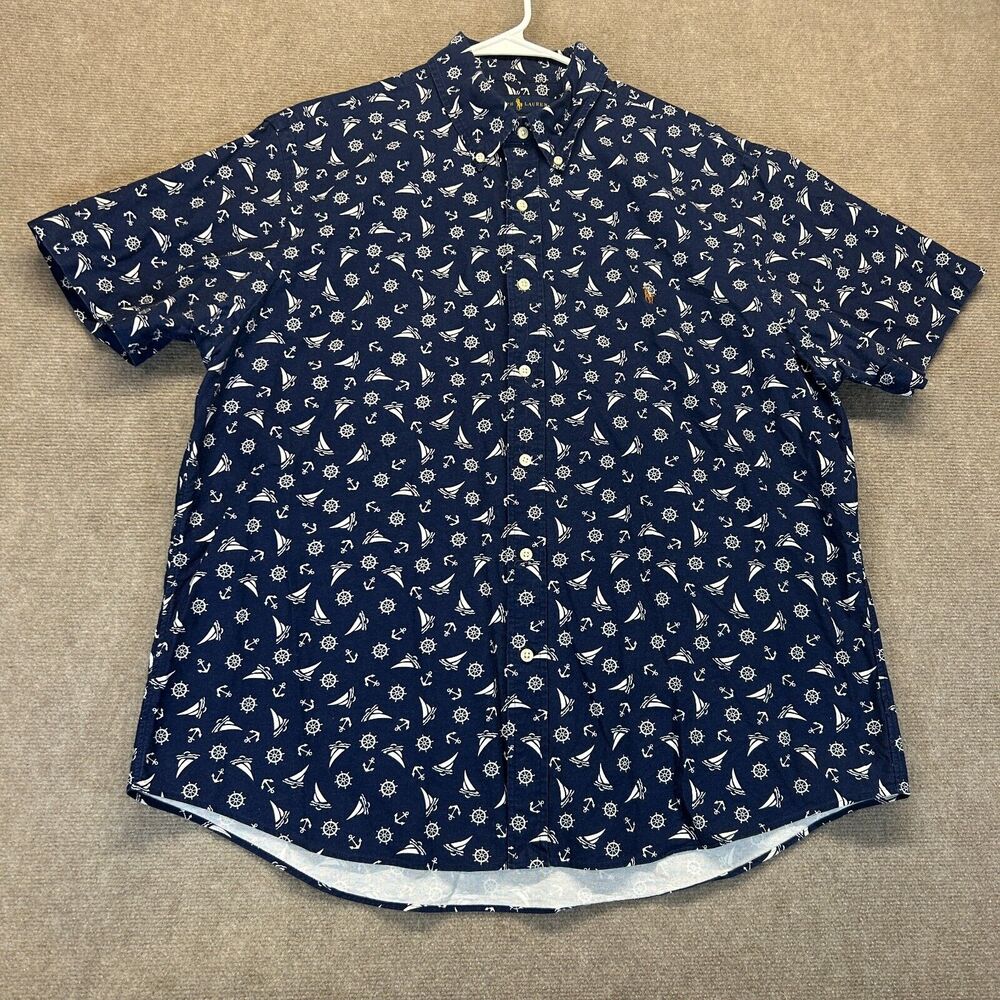Ralph Lauren Shirt Men's XL Classic Short Sleeve Button Down AOP Sailboat Anchor